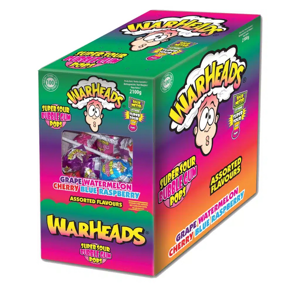 Warheads Super Sour Bubble Gum Pops Blueberry 21 g