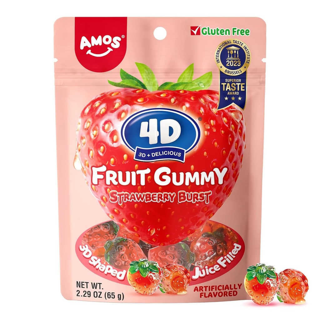Amos 4D Juicy Burst Strawberry Fruit Gummy 65 g