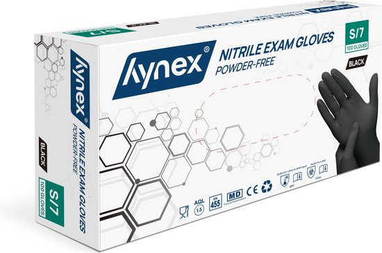 [Hynex-S] Hynex Gants Jetables Nitril 100 pièces Sans Poudre Noir S