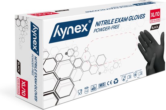 [Hynex-XL] Hynex Gants Jetables Nitril 100 pièces Sans Poudre Noir XL