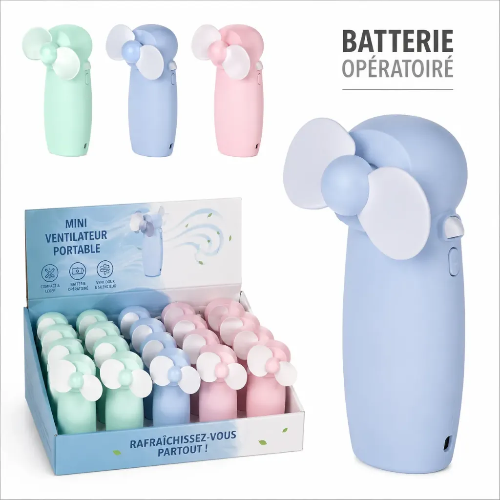 [SS002522] Mini Ventilateur Portable à Piles – Ventilateur de Poche Compact – Coloris Assortis