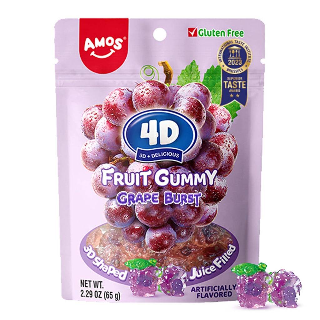 Amos 4D Juicy Burst Grape Fruit Gummy 65 g