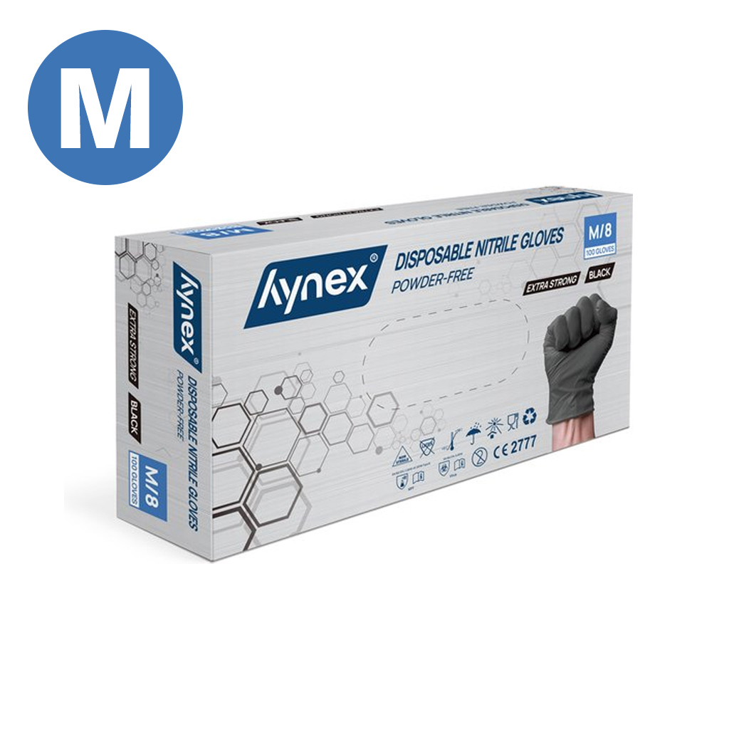 Hynex Gants Jetables Nitril 100 pièces Sans Poudre Noir M