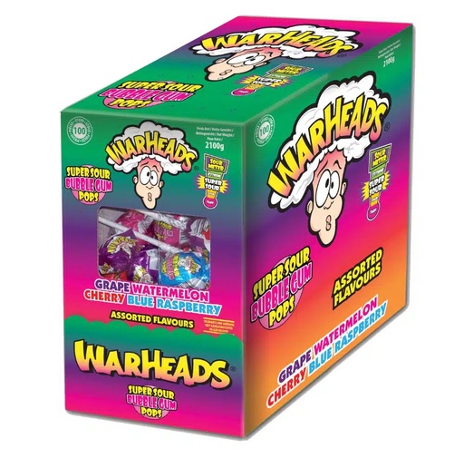 [502778] Warheads Super Sour BubbleGum Pops Assorted Flavours 17 g